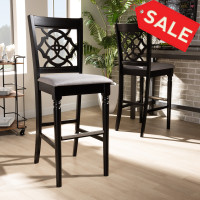 Baxton Studio RH322B-Grey/Dark Brown-BS Alexandra Modern and Contemporary Grey Fabric Upholstered and Espresso Brown Finished Wood 2-Piece Bar Stool Set